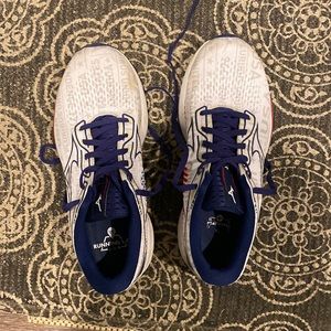 Red white and blue running shoes